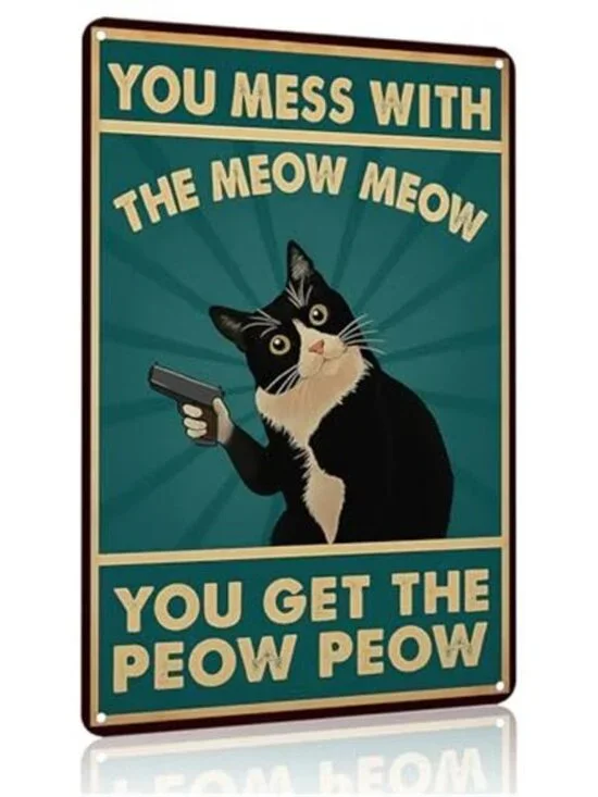 Cat Lovers Gifts You Mess With Meow Mow Cat Tin Sign for Home Man - Picture 1 of 6